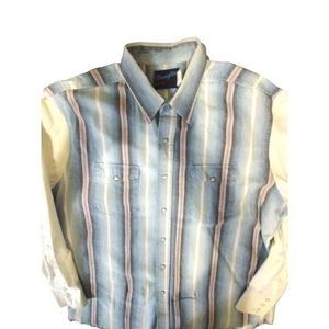 VTG Wrangler® Blue White Pearl Snap‎ XL 17.5x36 Brushpopper XL Tails 70's